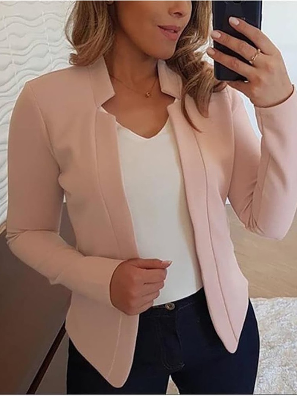 Women's Blush Pink Open Front Jacket